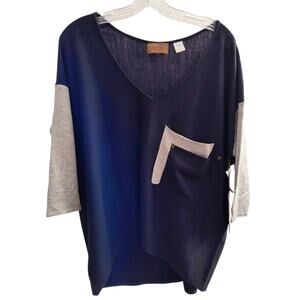 Kerisma 3/4 Sleeve Sweater Women's Size M/L Navy /Gray V Neck Knit Popover Top